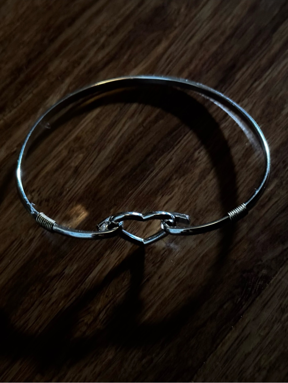 Y2K Silver Open Heart Link Bangle Cuff Bracelet Minimalist Metal Infinity Loop